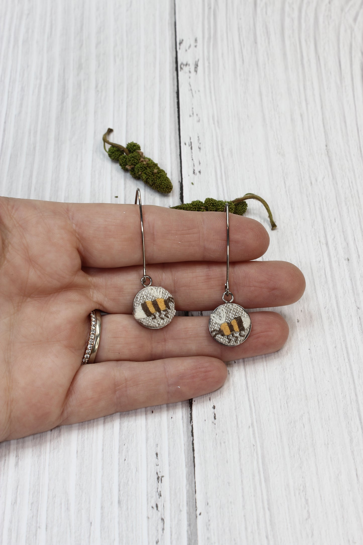 Embroidery Bee Wire Earrings