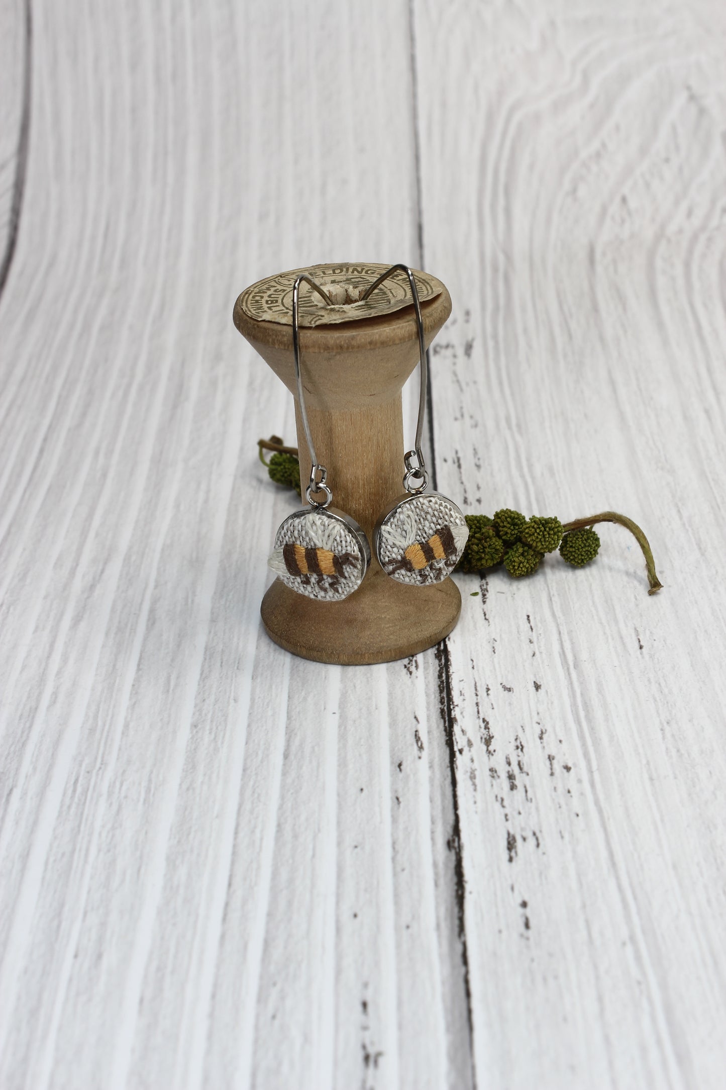 Embroidery Bee Wire Earrings