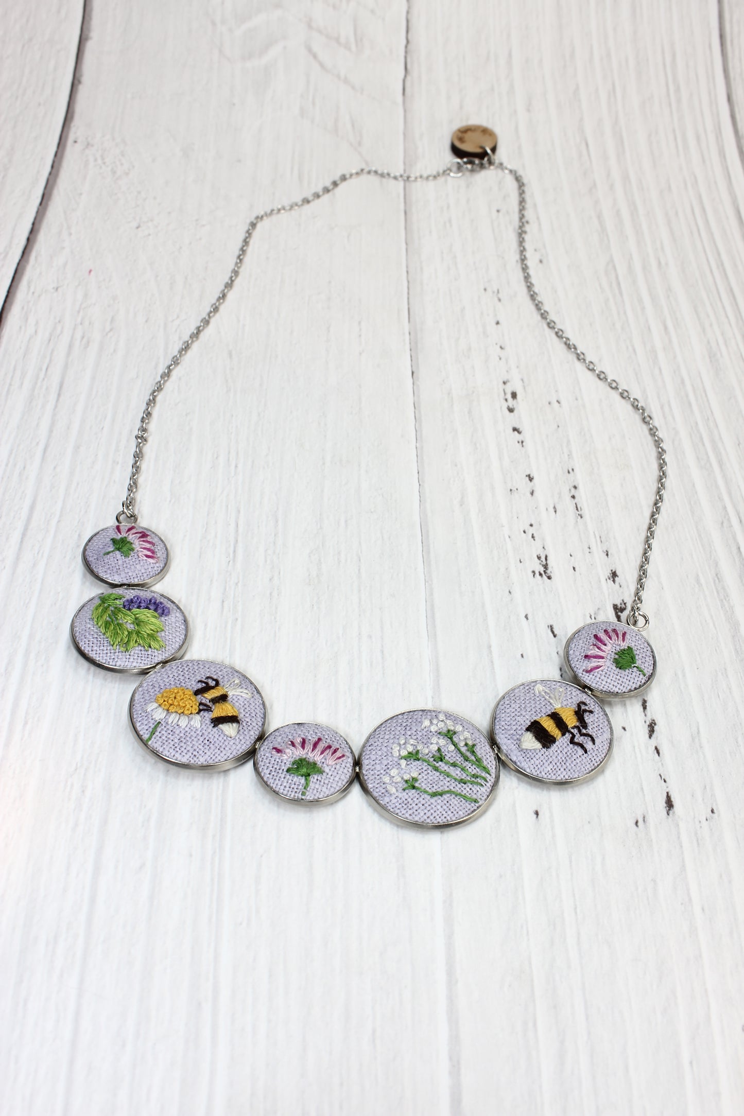Embroidery Bees & Flowers Necklace