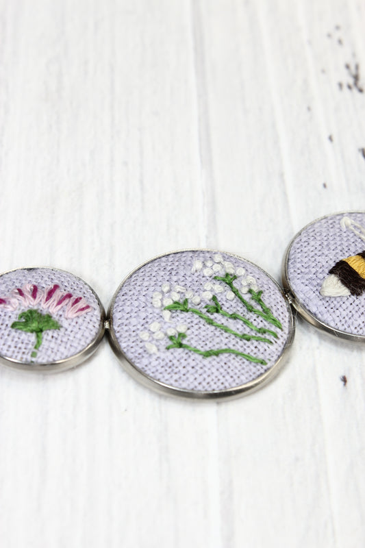 Embroidery Bees & Flowers Necklace
