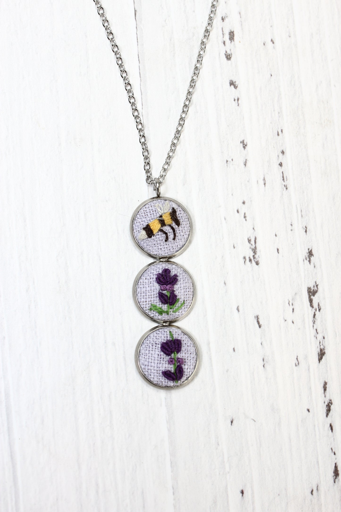 Embroidery Bee & Flower Necklace