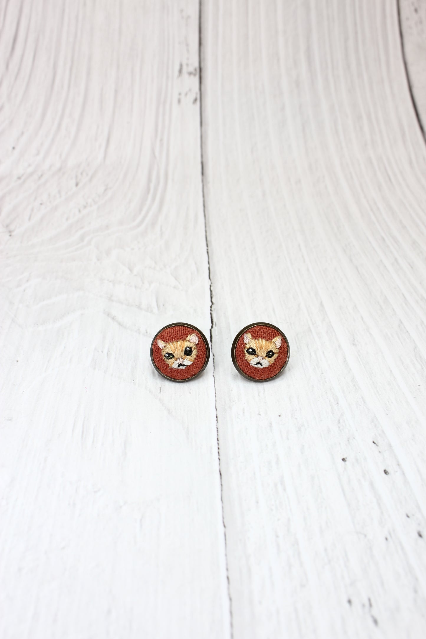Embroidery Orange Tabby Cat Studs #26