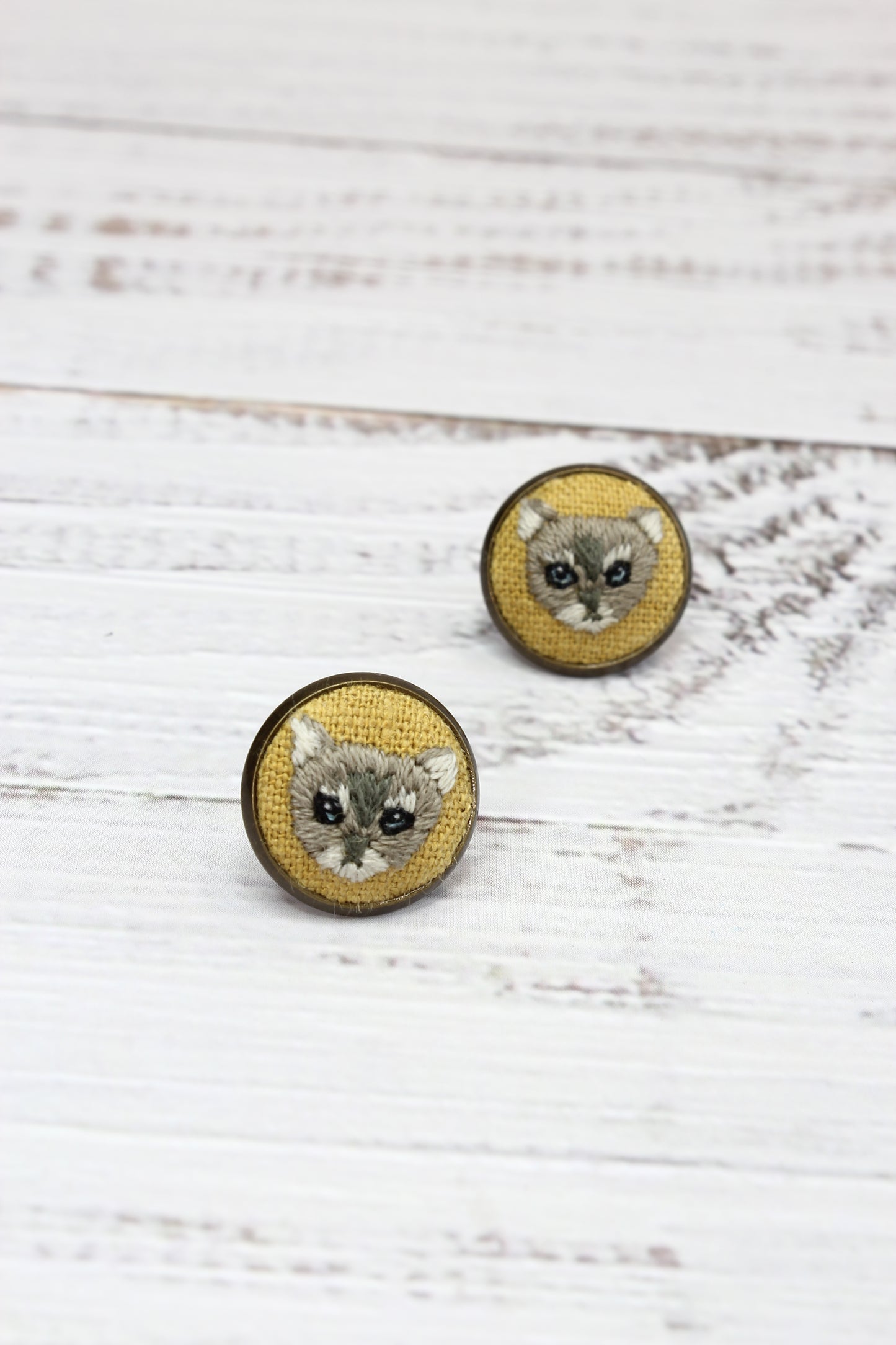 Embroidery Tabby Cat Studs #2