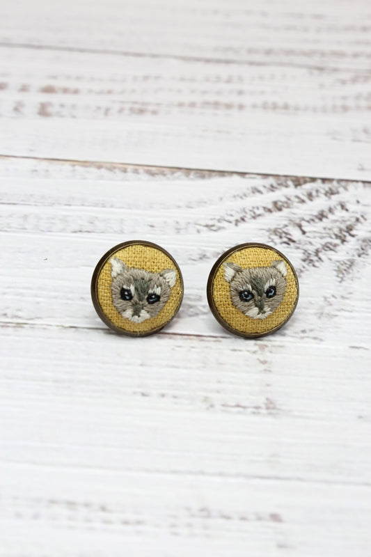Embroidery Tabby Cat  Studs #2