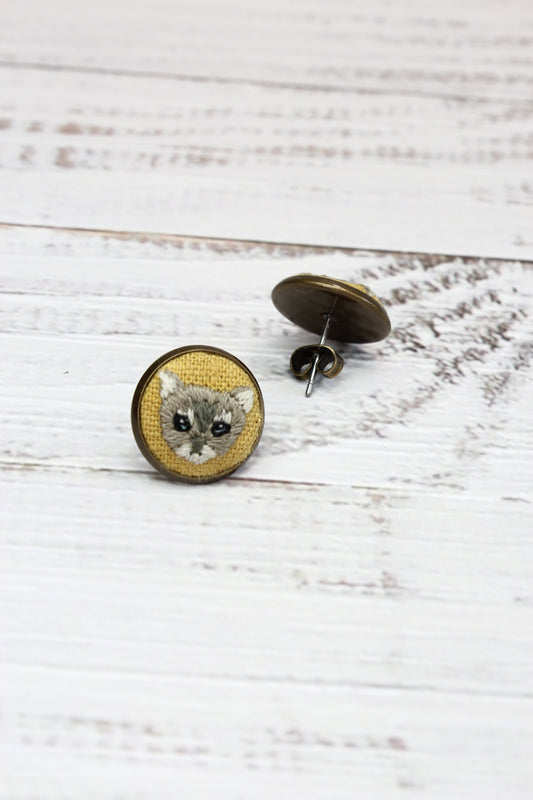 Embroidery Tabby Cat  Studs #2