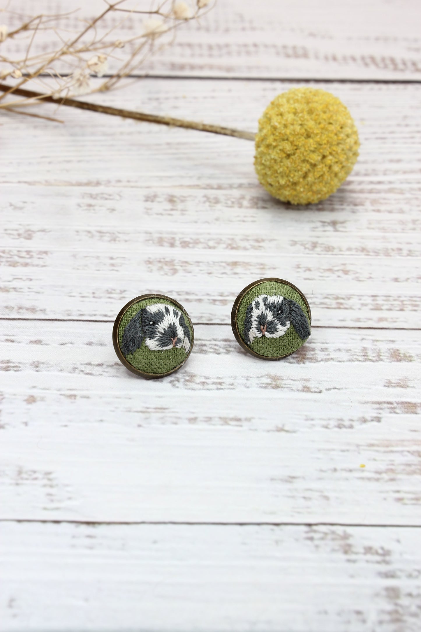 Embroidery Bunny Studs #2