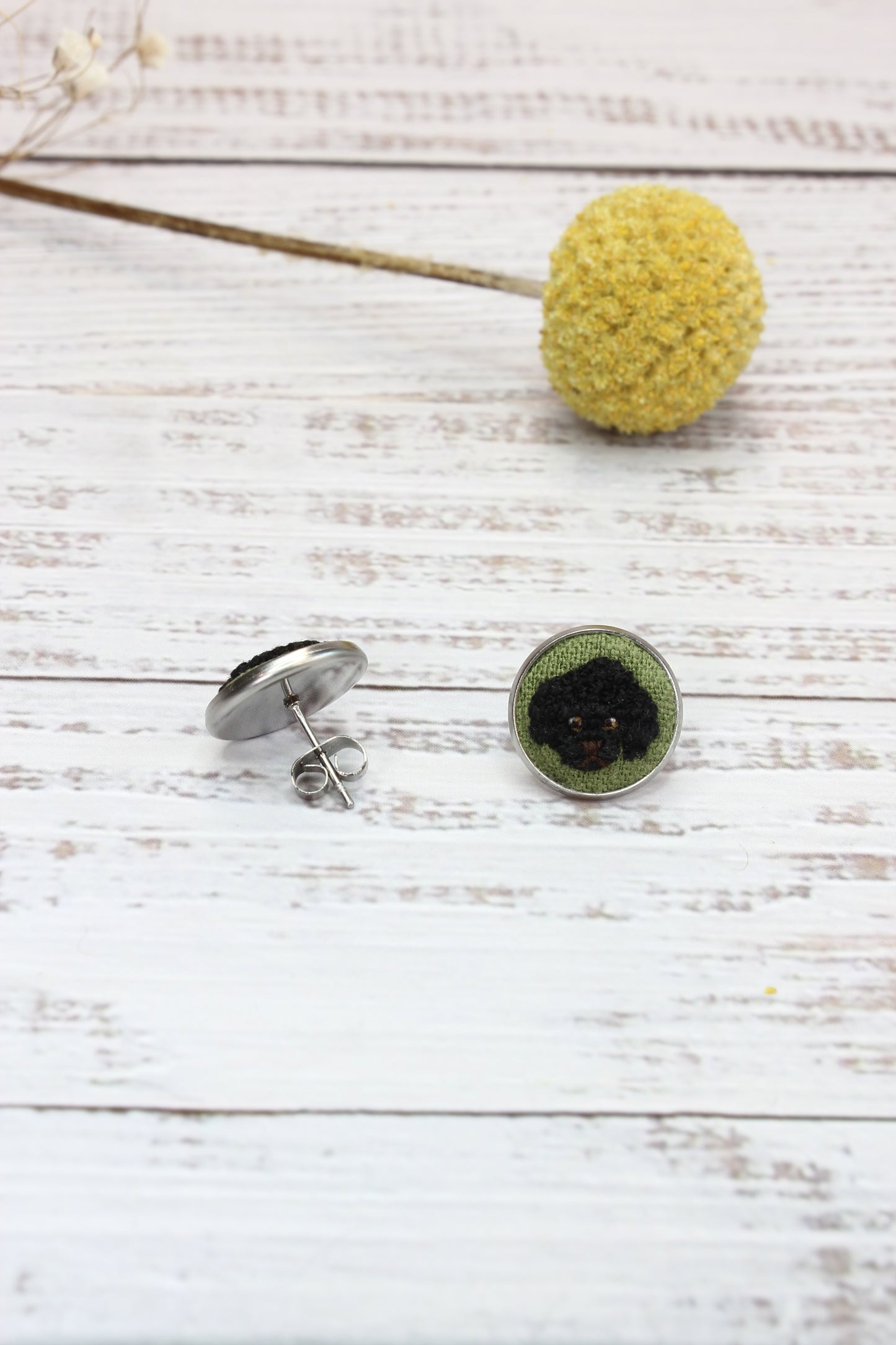Embroidery Black Poodle Studs #80B
