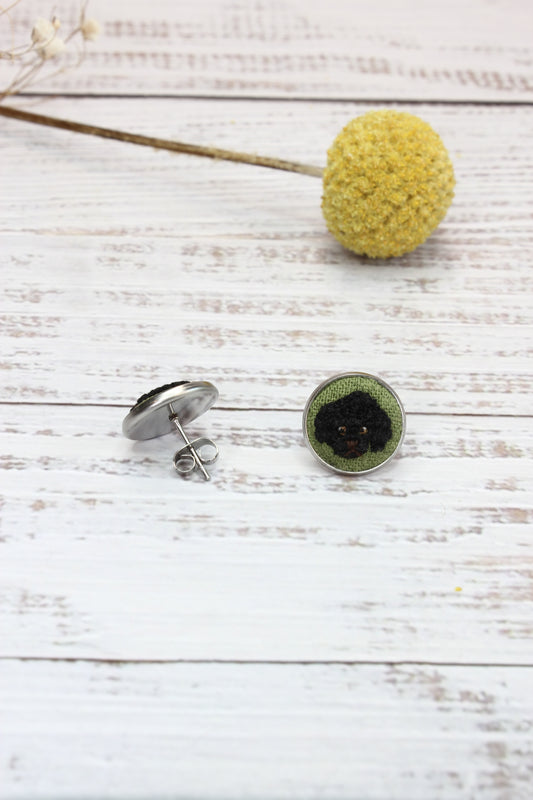 Embroidery Black Poodle Studs #80B
