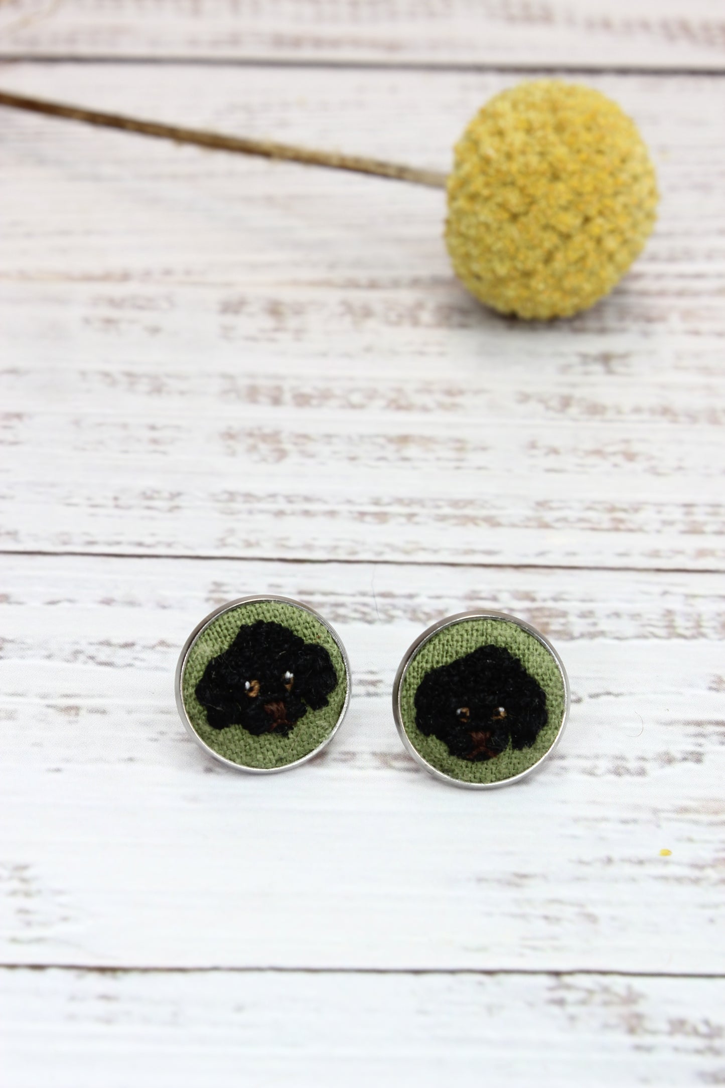 Embroidery Black Poodle Studs #80B
