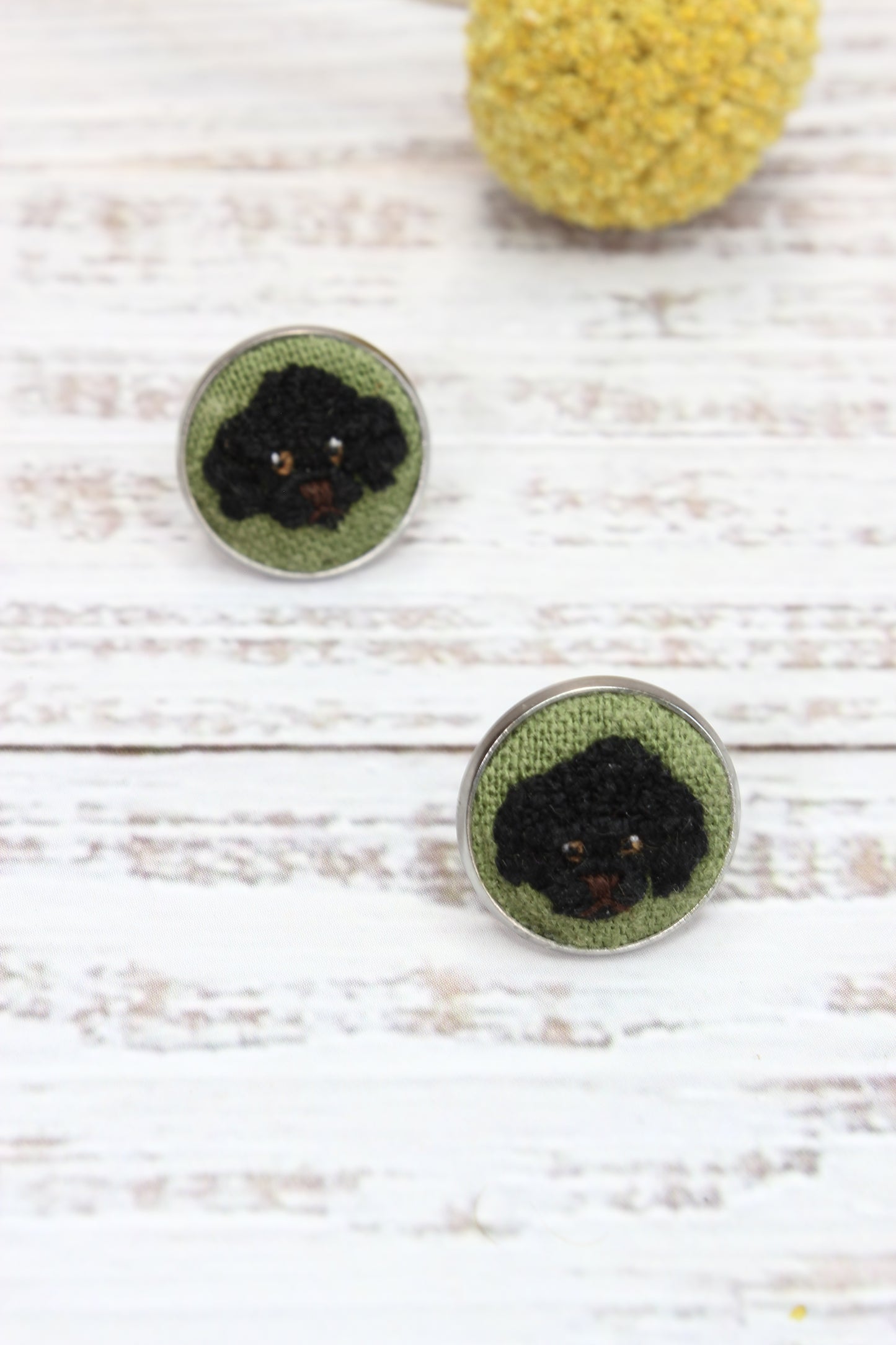 Embroidery Black Poodle Studs #80B