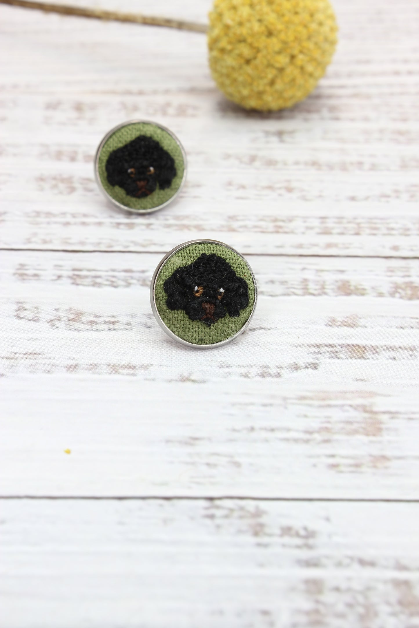 Embroidery Black Poodle Studs #80B