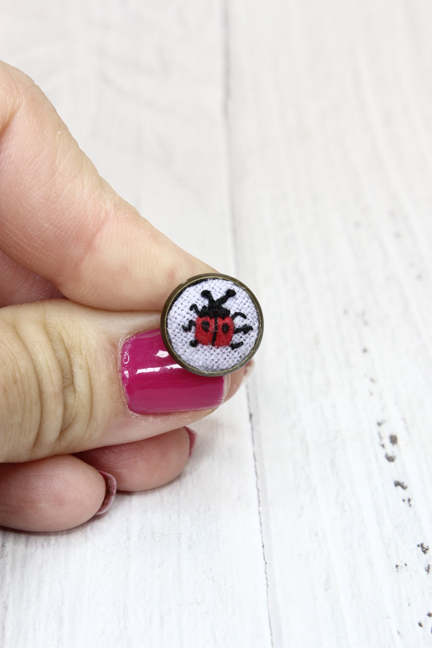 Embroidery Lady Bug Studs