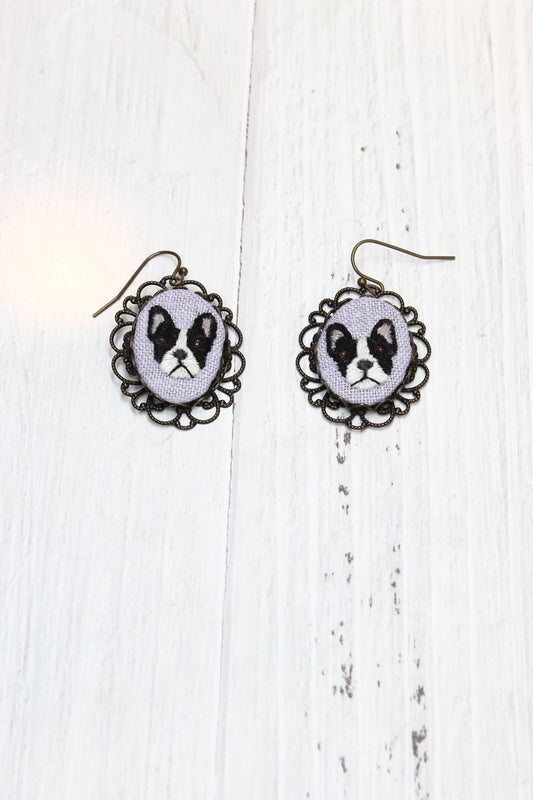 Embroidery Boston Terrier Earrings #219C