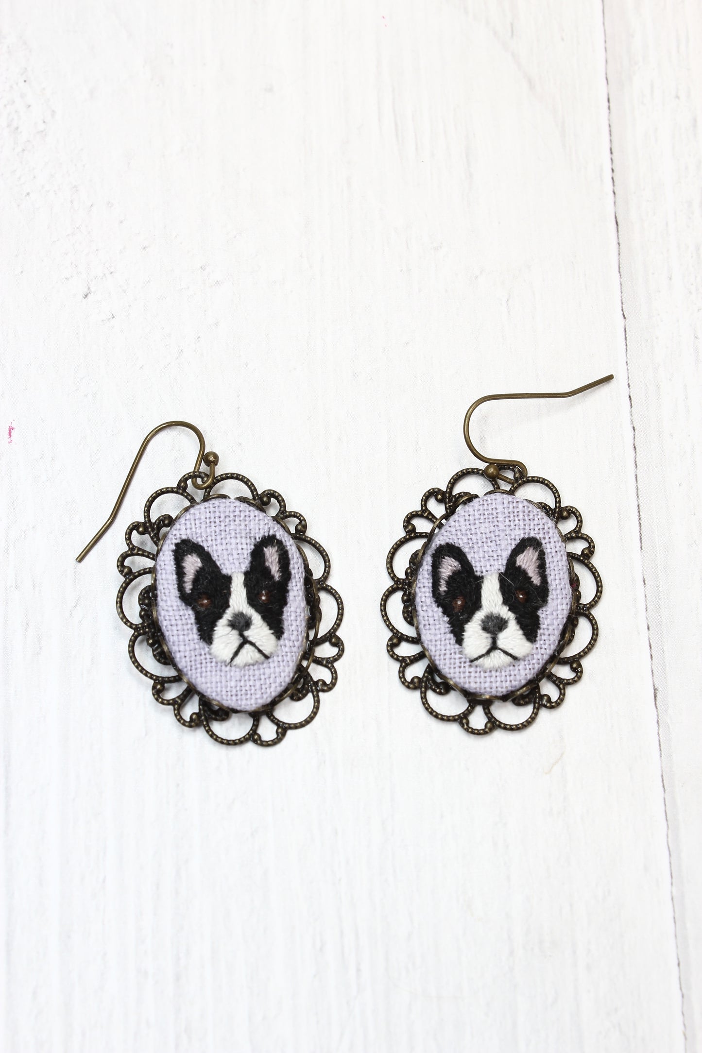 Embroidery Boston Terrier Earrings #219C