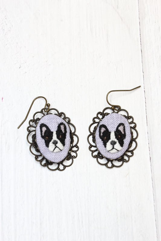Embroidery Boston Terrier Earrings #219C