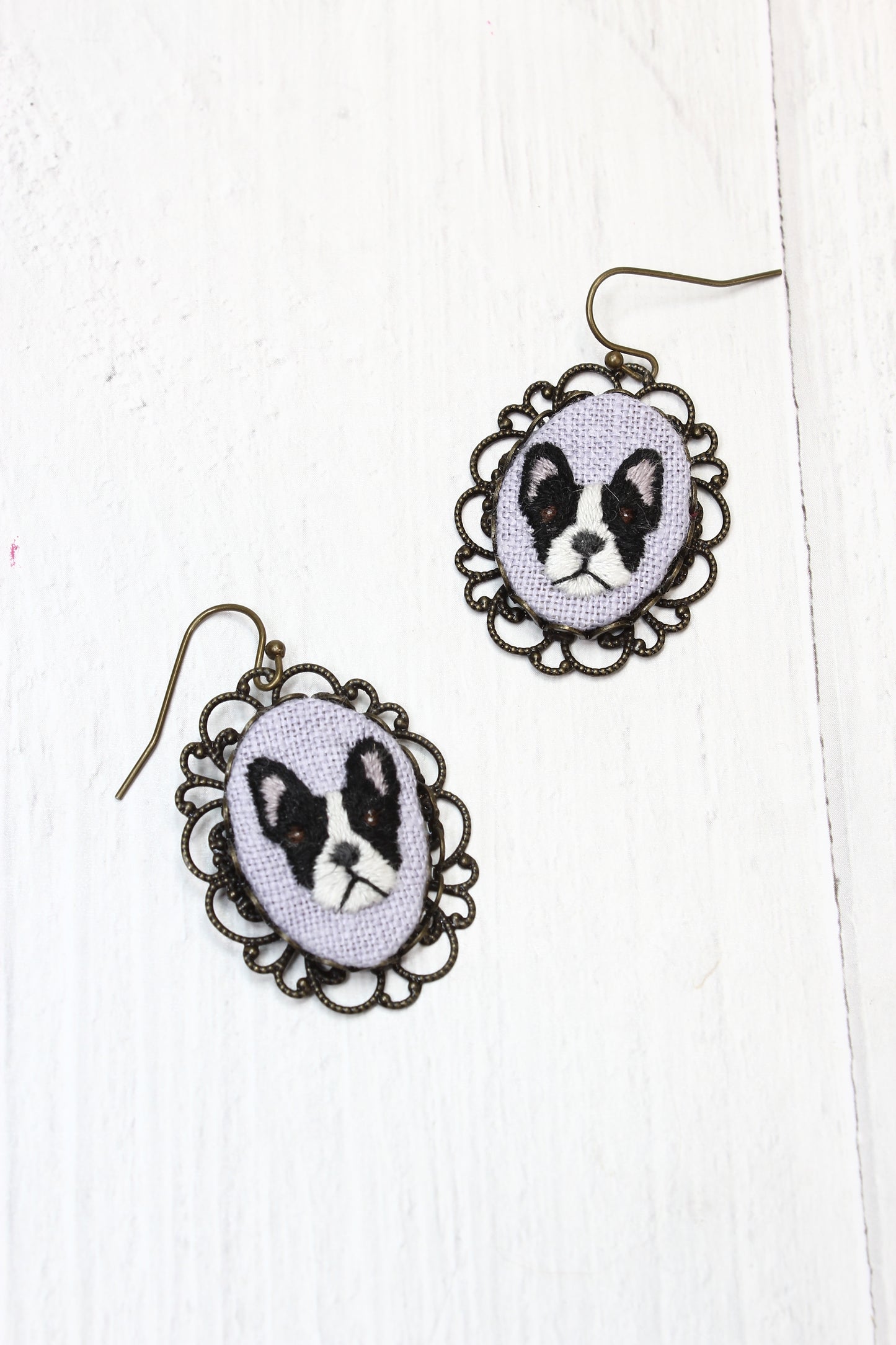 Embroidery Boston Terrier Earrings #219C