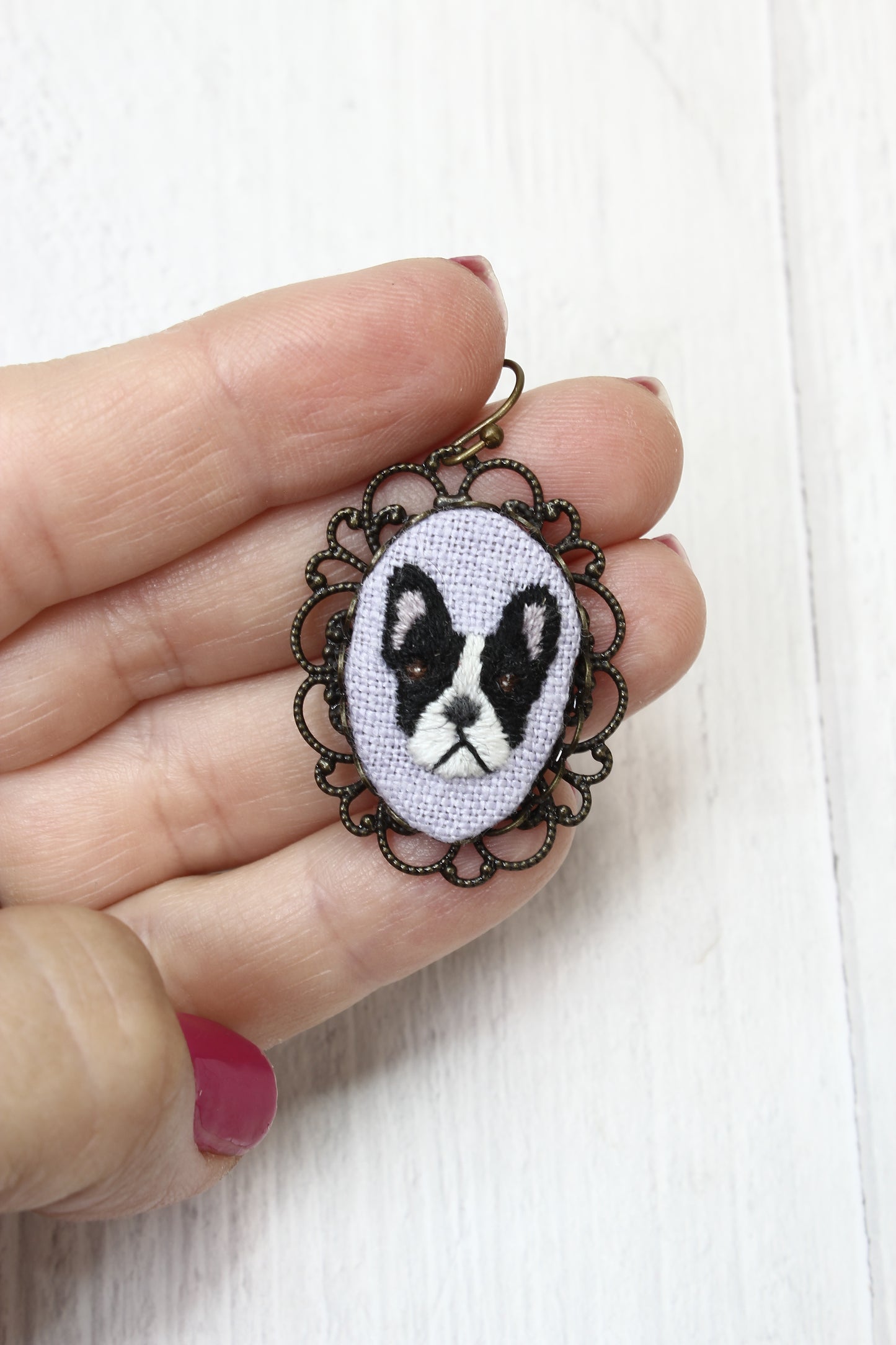 Embroidery Boston Terrier Earrings #219C