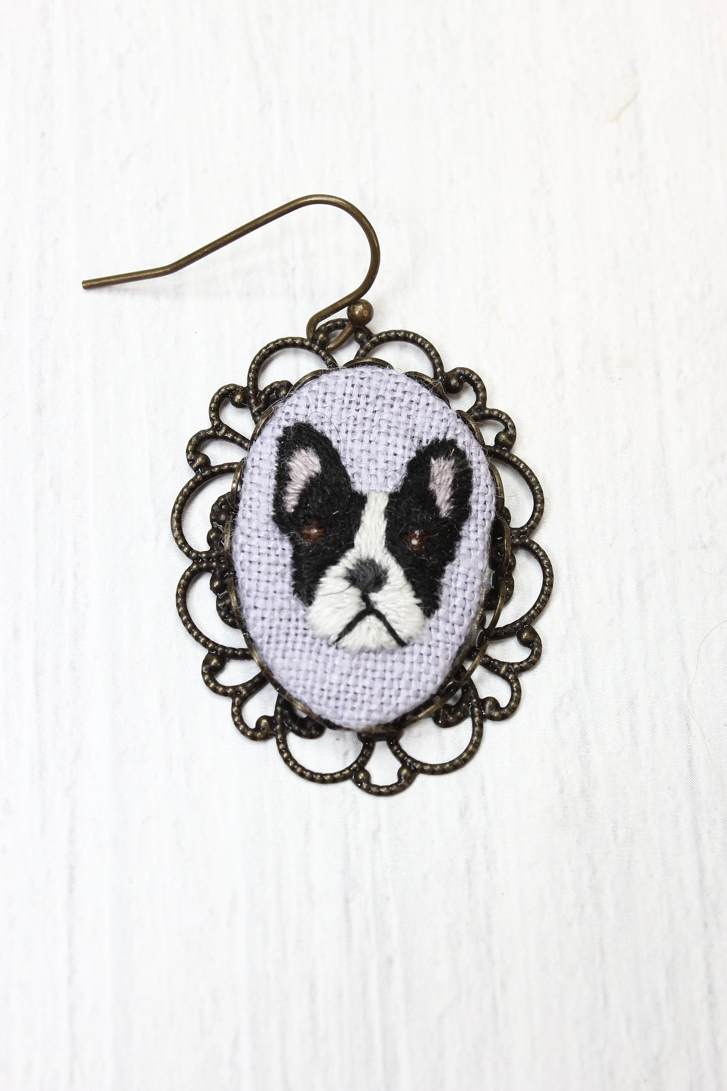 Embroidery Boston Terrier Earrings #219C
