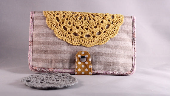 My Pretty Babi Crochet Doily and Fabric Wallet