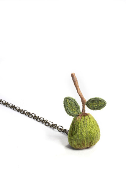 Embroidery Pear Necklace Stumpwork