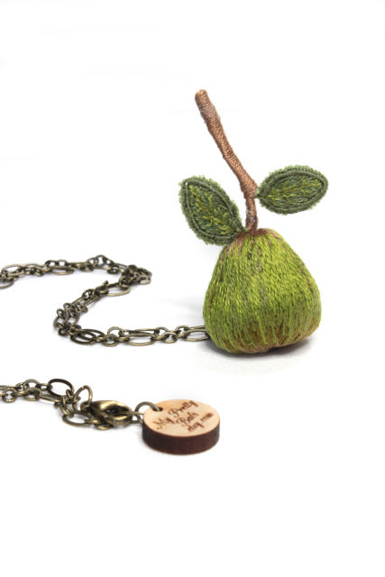 Embroidery Pear Necklace Stumpwork