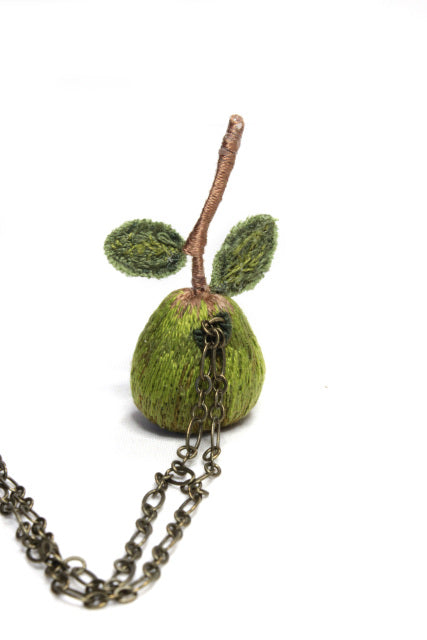 Embroidery Pear Necklace Stumpwork
