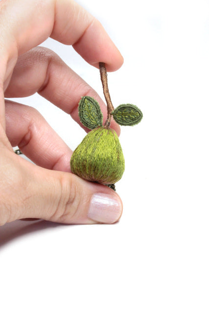 Embroidery Pear Necklace Stumpwork