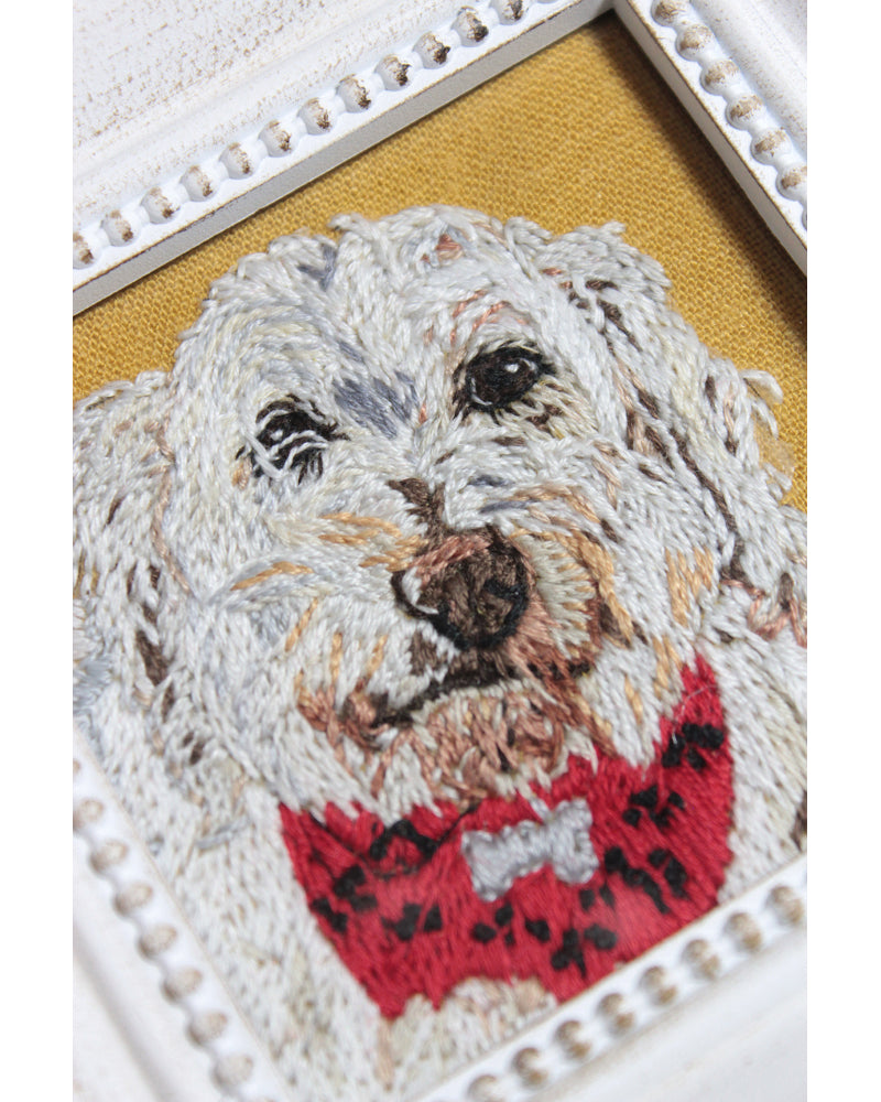 Embroidery Custom Pet Portrait White Wood Frame