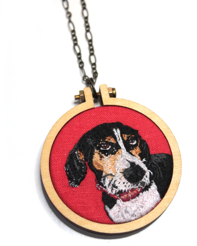 Embroidery Custom Pet Portrait Dandelyne Mini Hoop Necklace