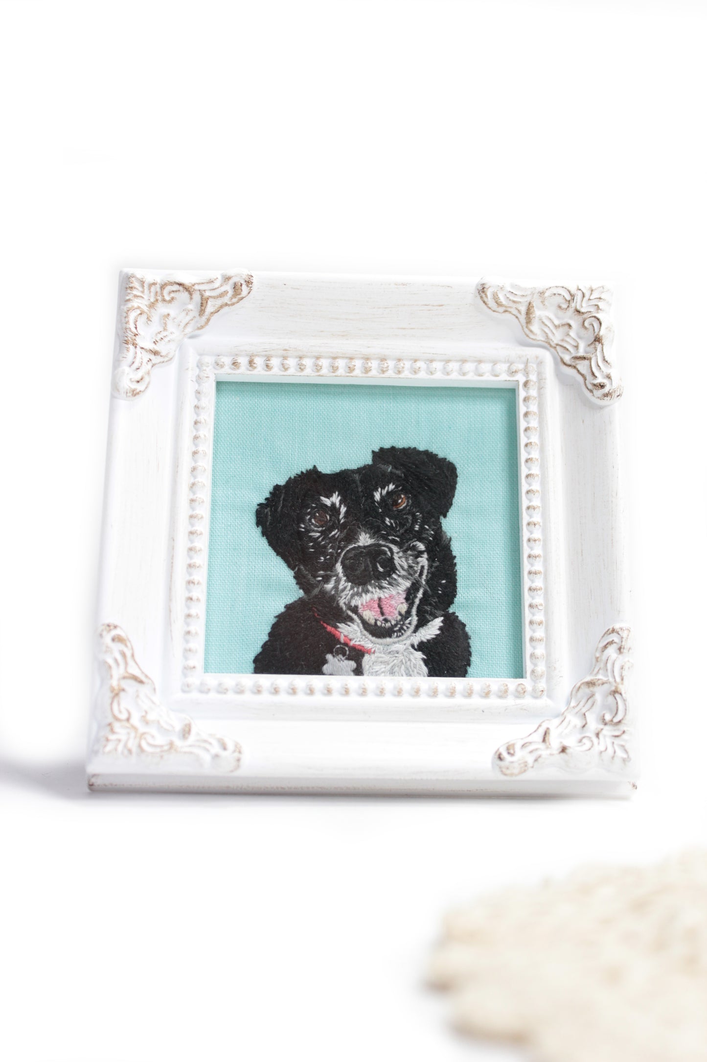 Embroidery Custom Pet Portrait White Wood Frame