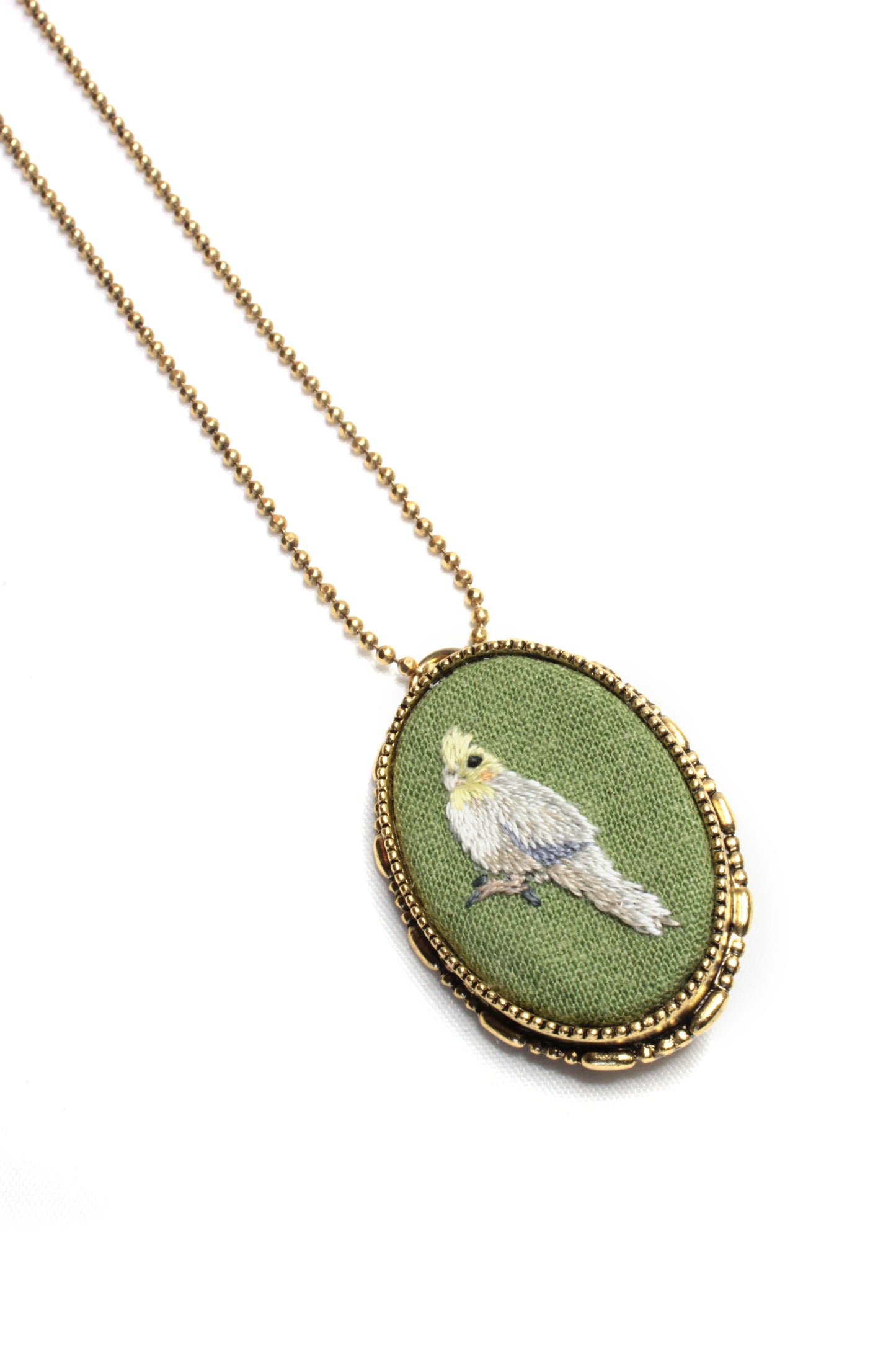 Embroidery Cockatiel Necklace/Brooch