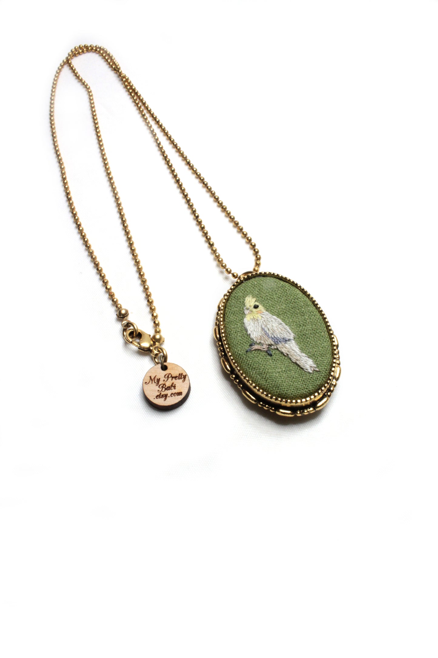 Embroidery Cockatiel Necklace/Brooch