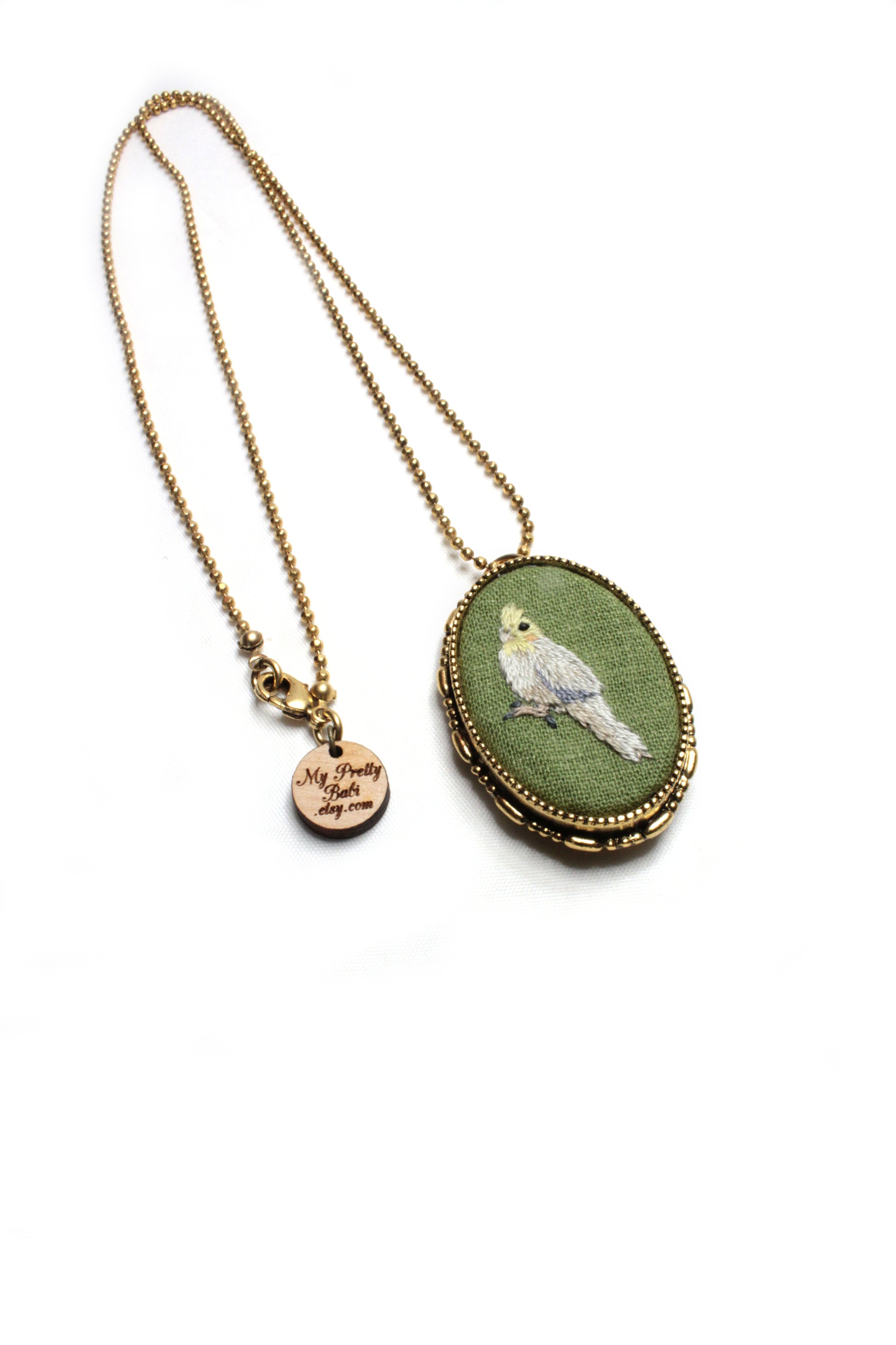 Embroidery Cockatiel Necklace/Brooch