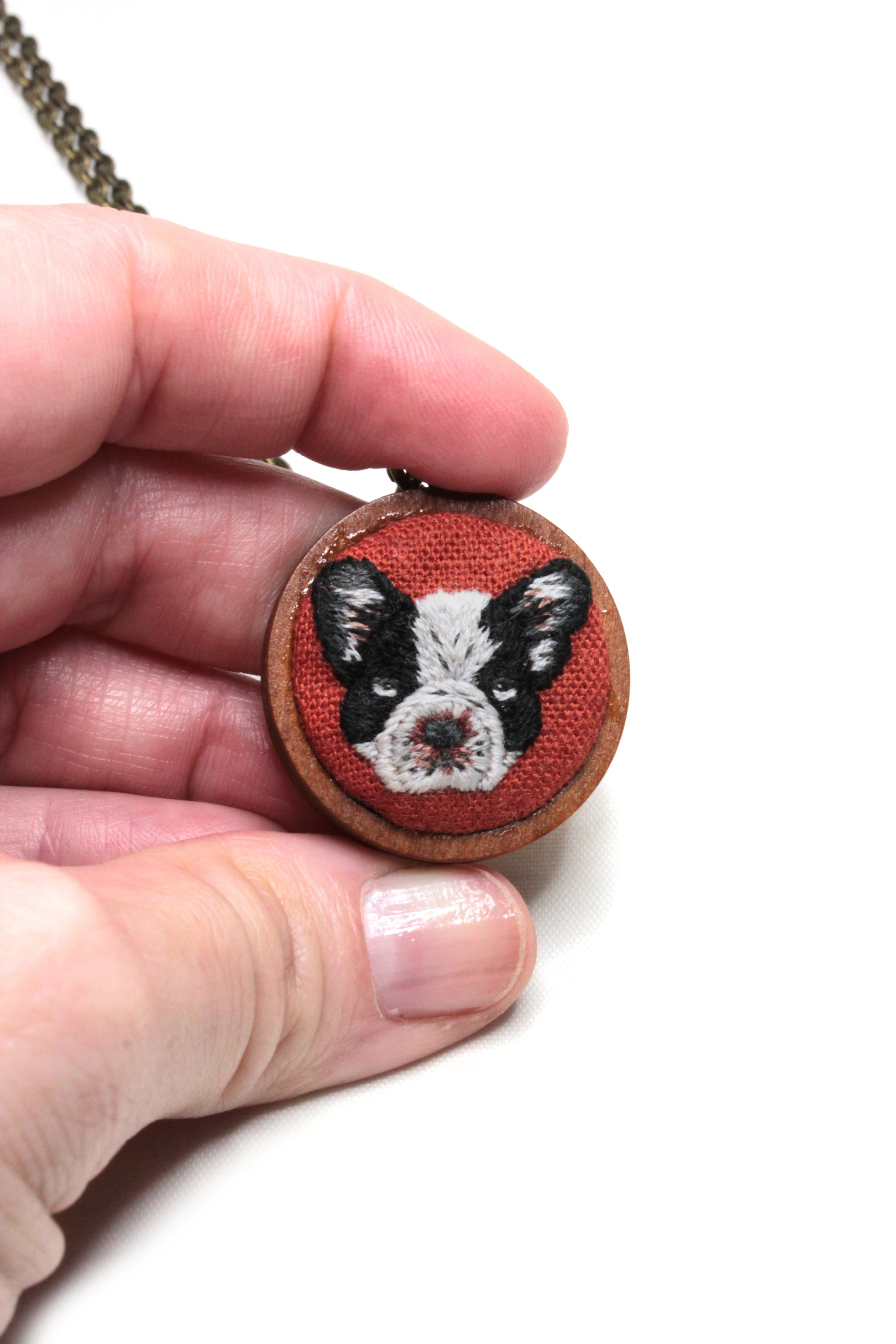 Embroidery French Bulldog Necklace