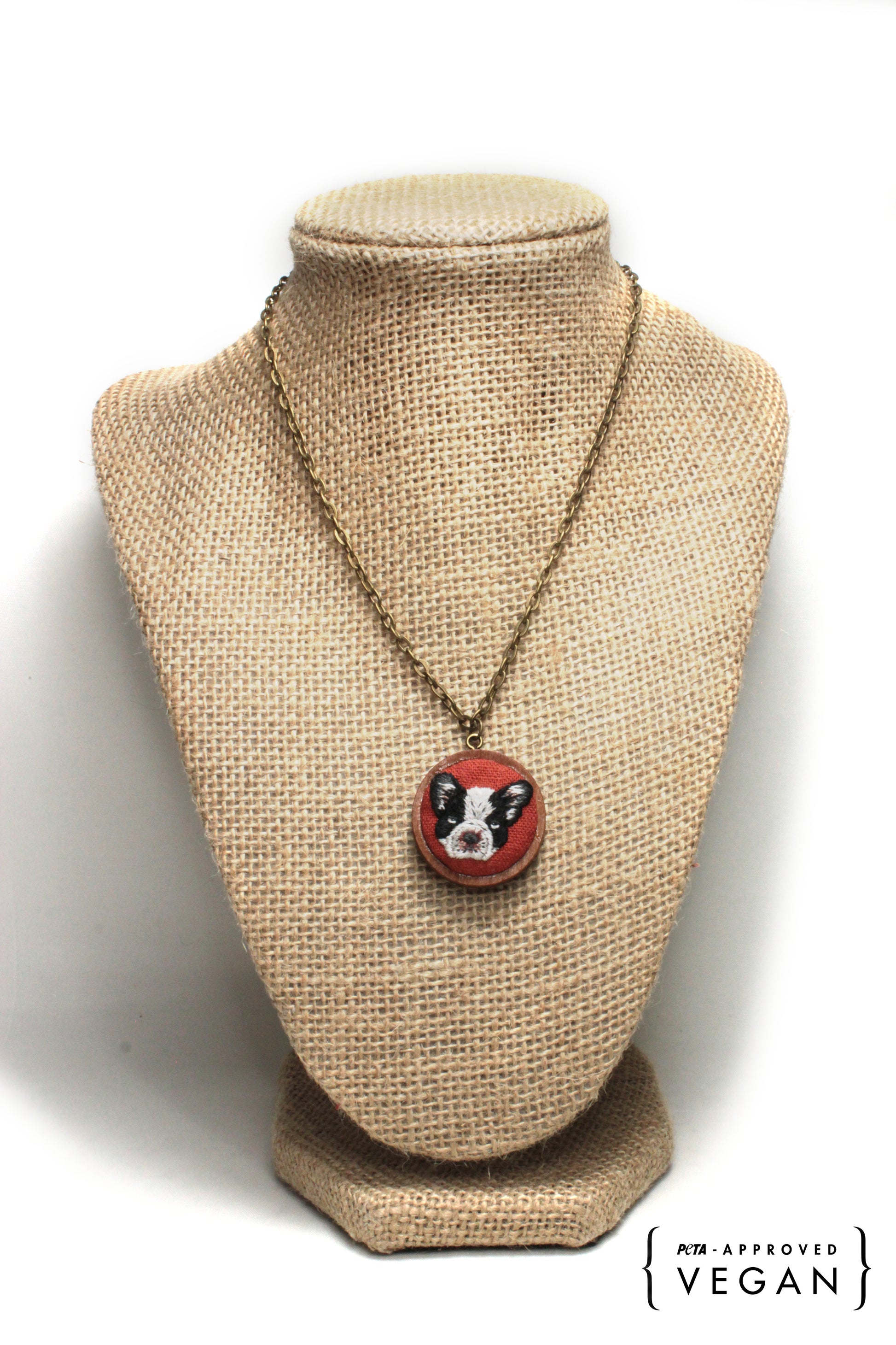 Embroidery French Bulldog Necklace