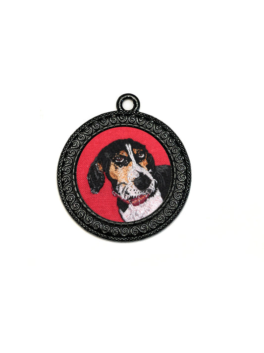 Custom Embroidery Pet Portrait My Pretty Babi Black Circle Pendant Necklace