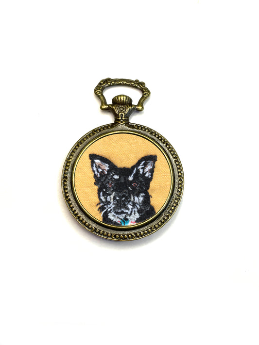 Custom Embroidery Pet Portrait My Pretty Babi Antique Watch Pendant Necklace