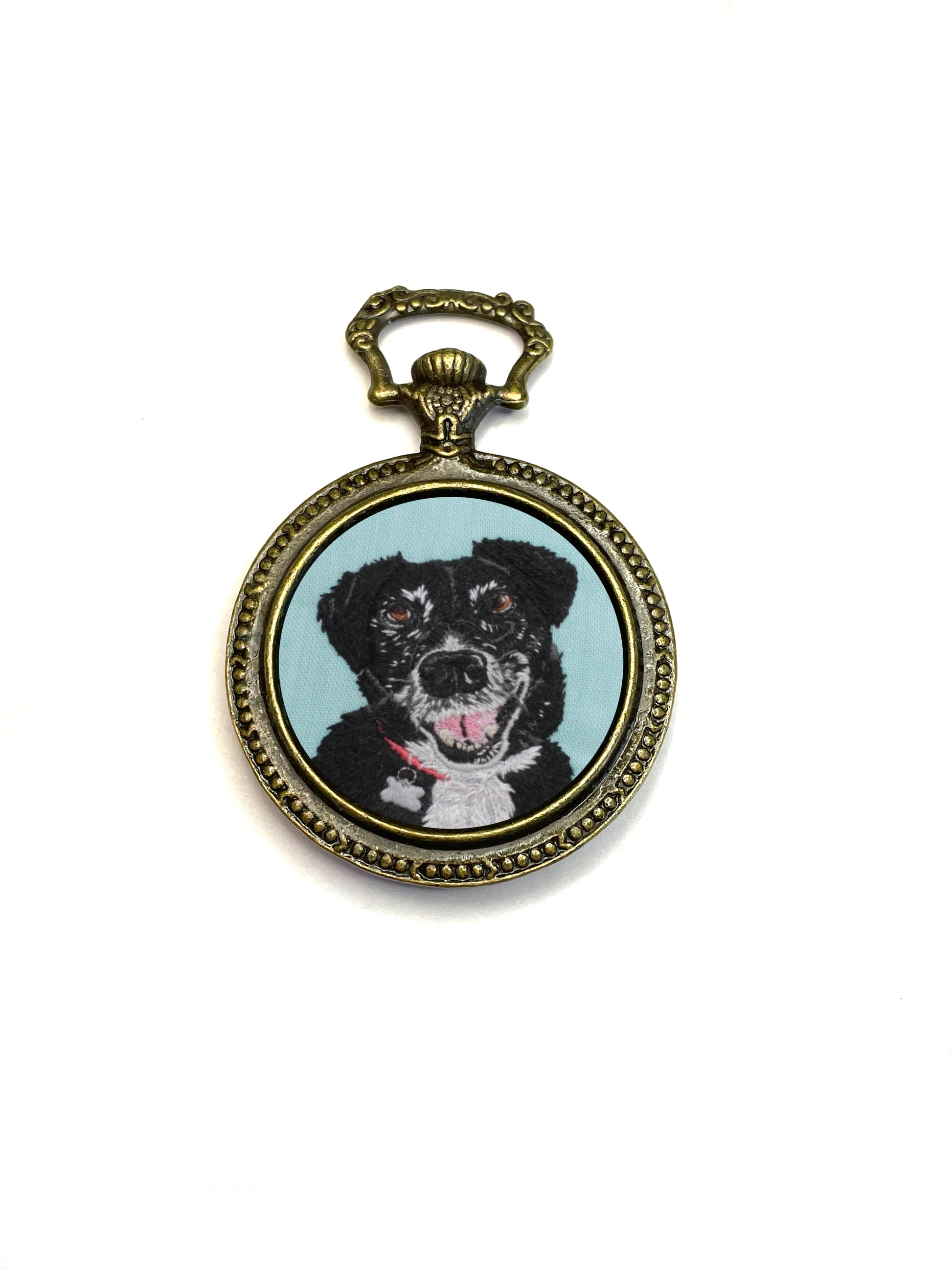 Custom Embroidery Pet Portrait My Pretty Babi Antique Watch Pendant Necklace
