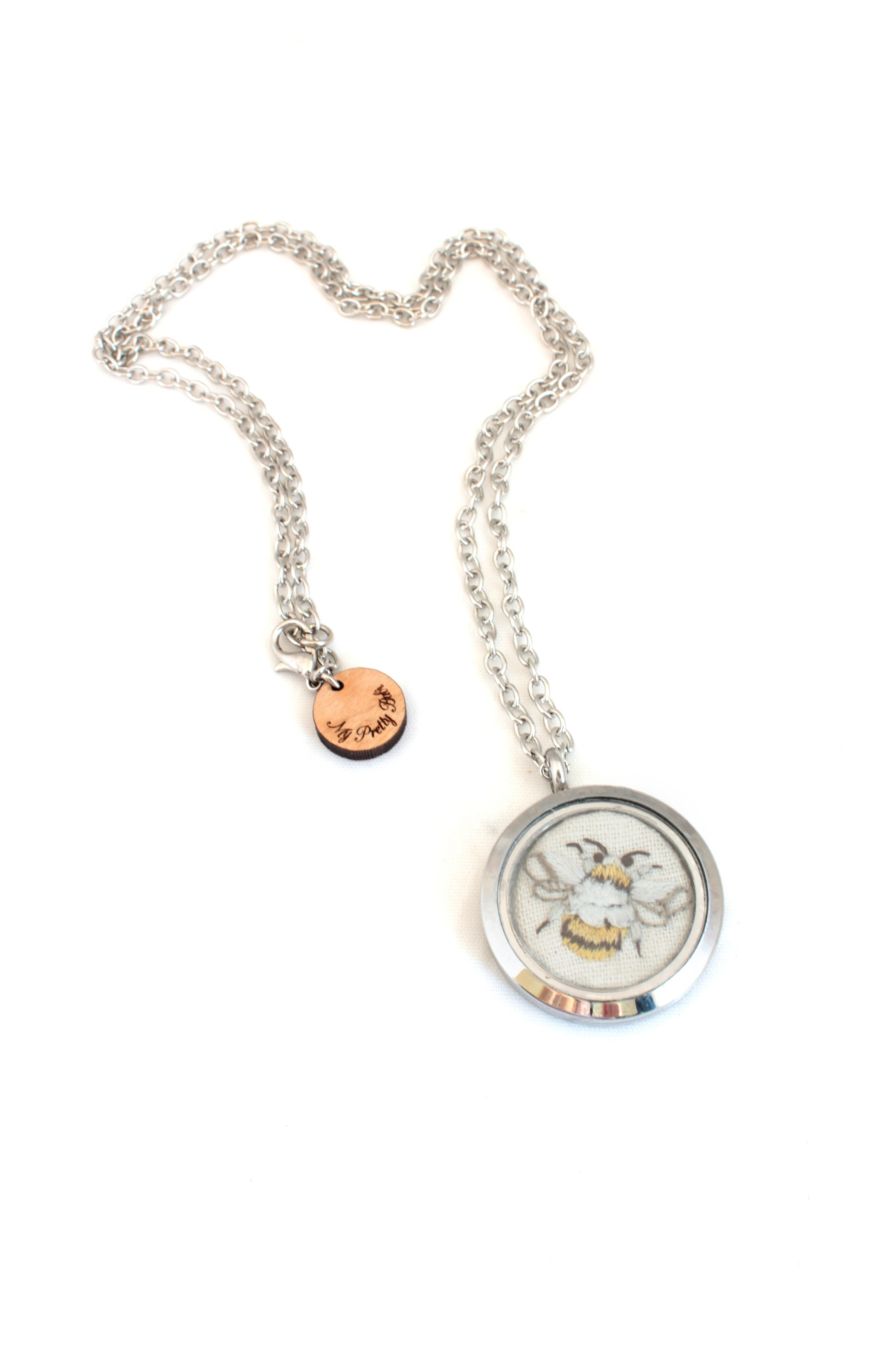 Embroidery Bee Locket Necklace