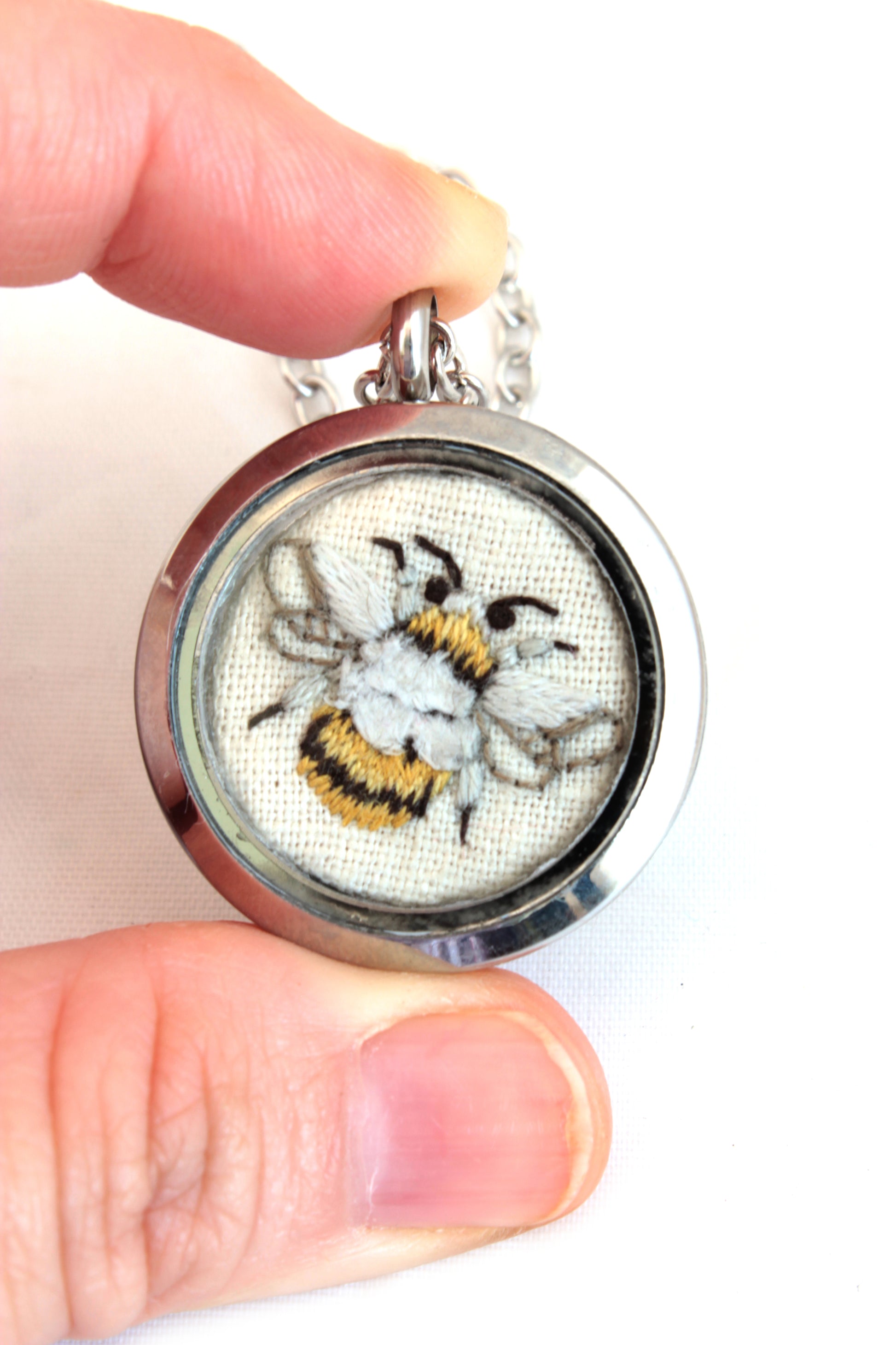 Embroidery Bee Locket Necklace