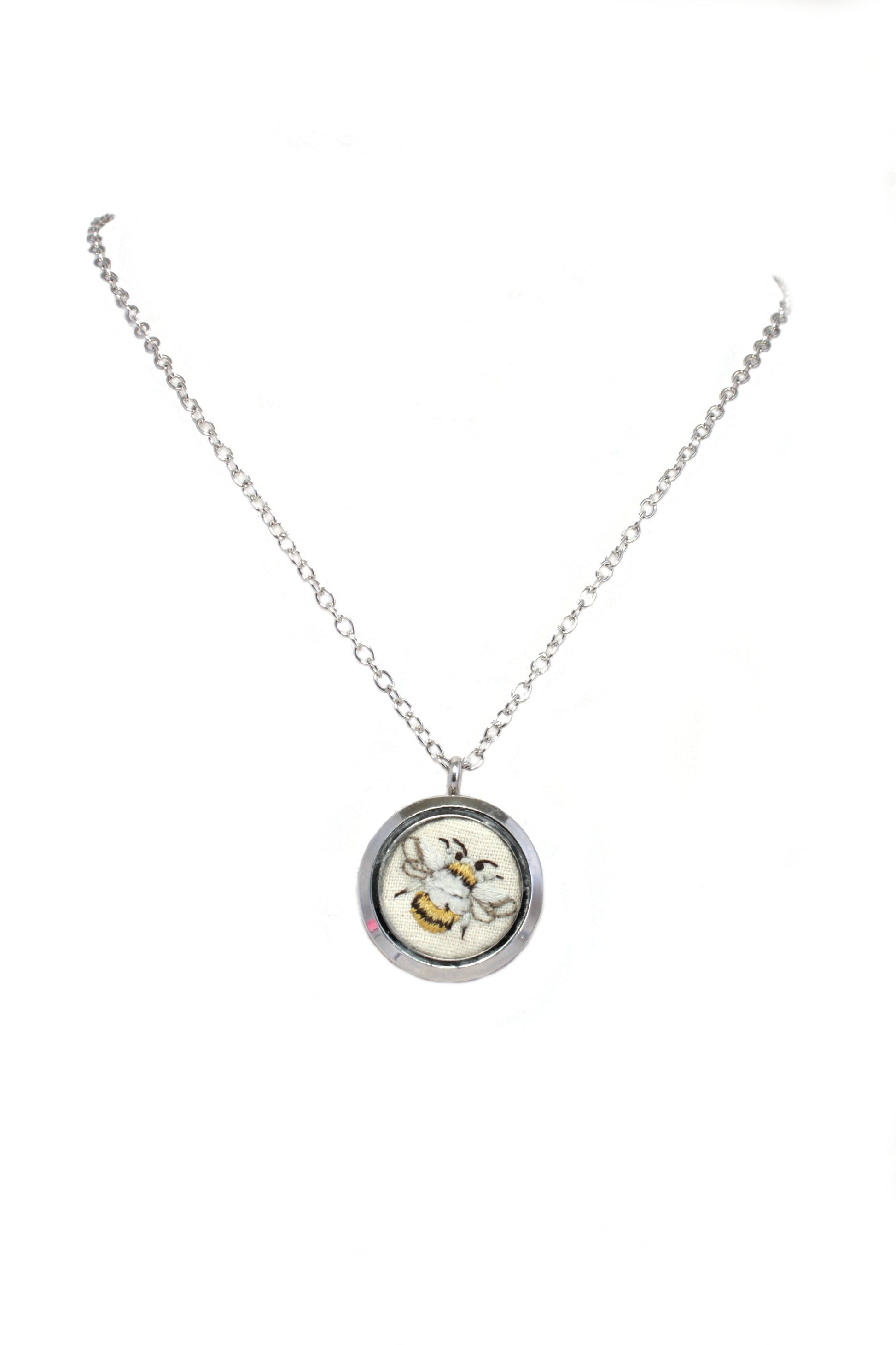 Embroidery Bee Locket Necklace