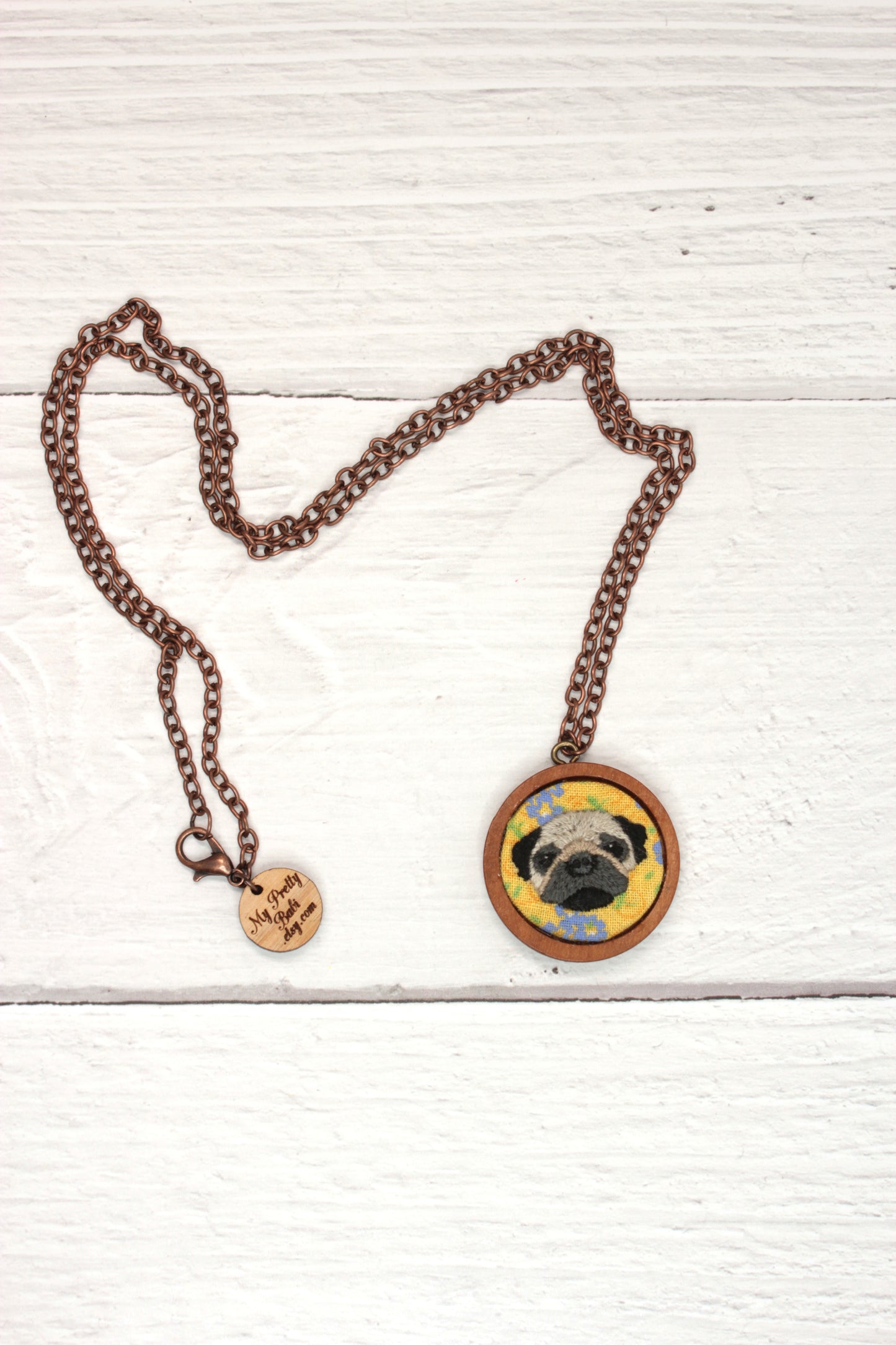 Embroidery Pug Necklace