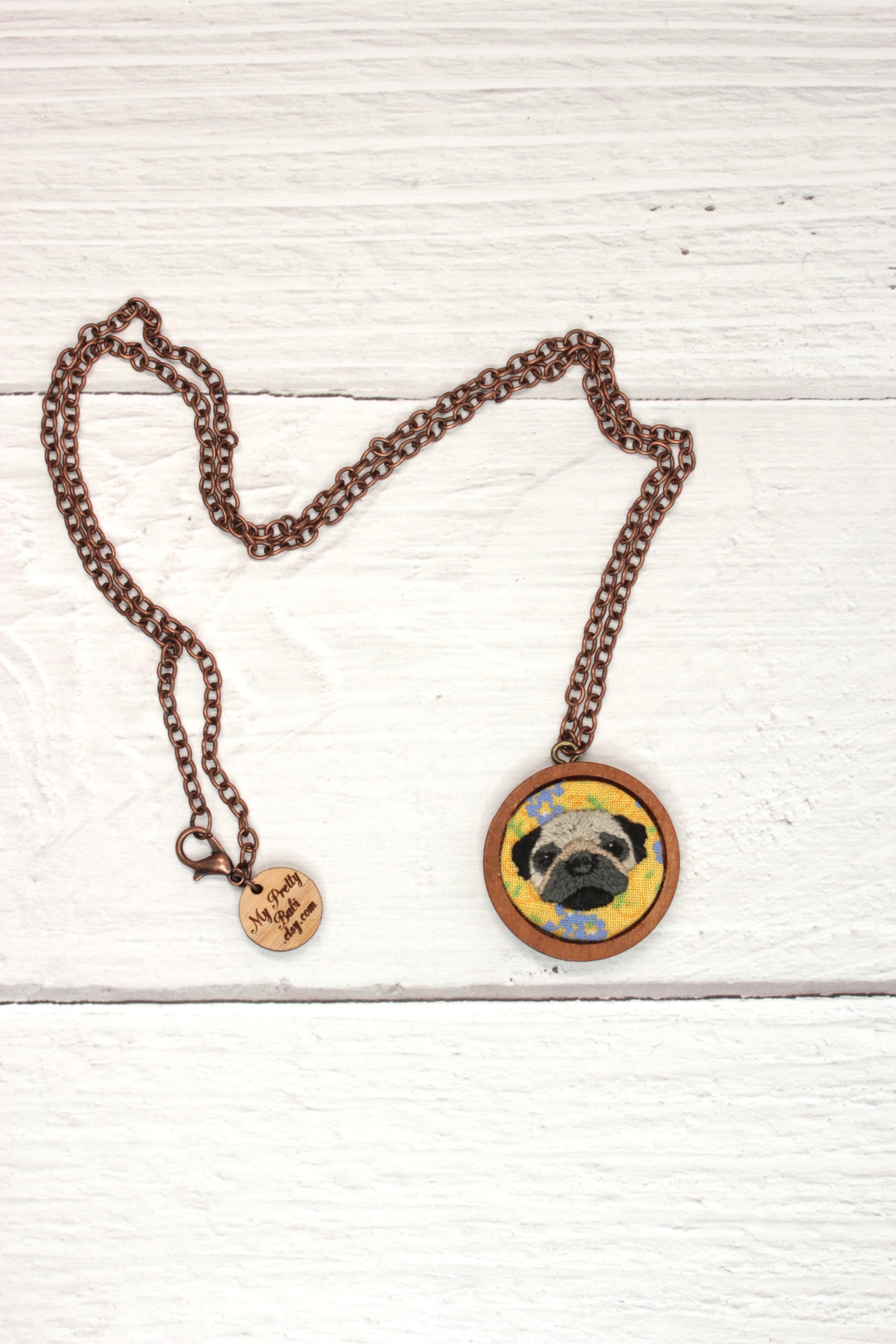 Embroidery Pug Necklace
