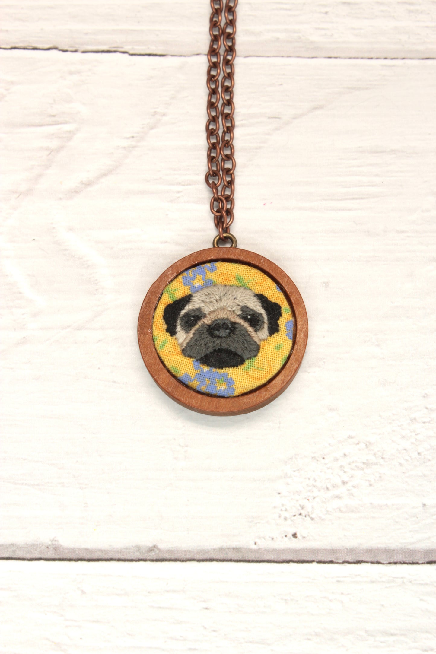 Embroidery Pug Necklace