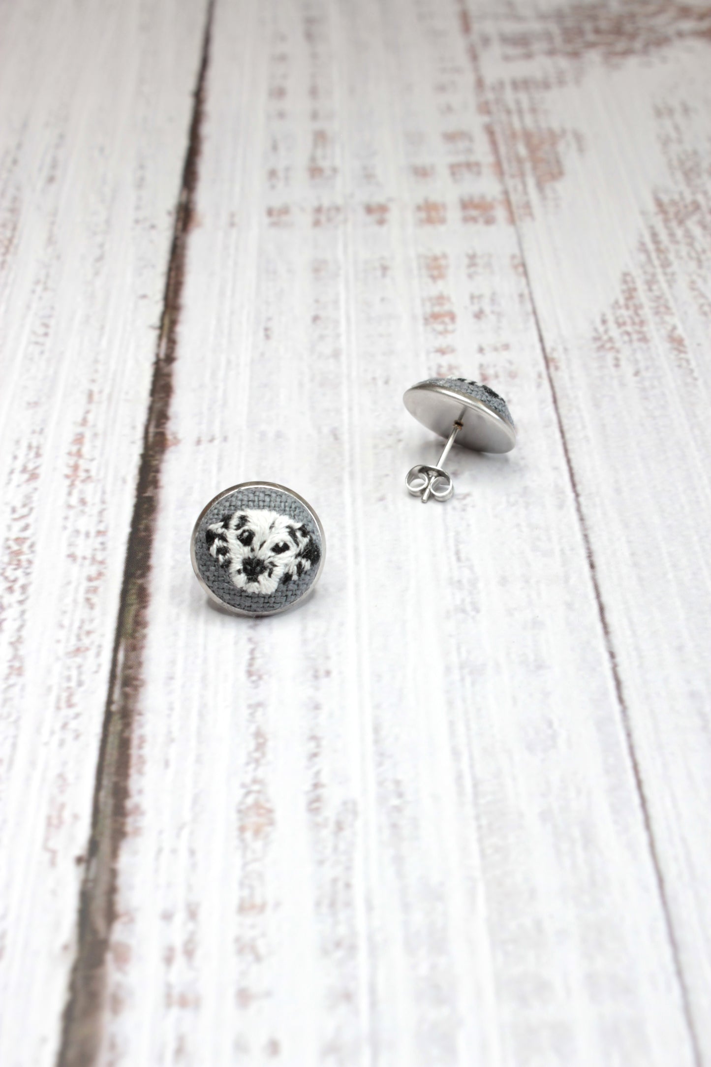 Embroidery Dalmatian Studs Earrings