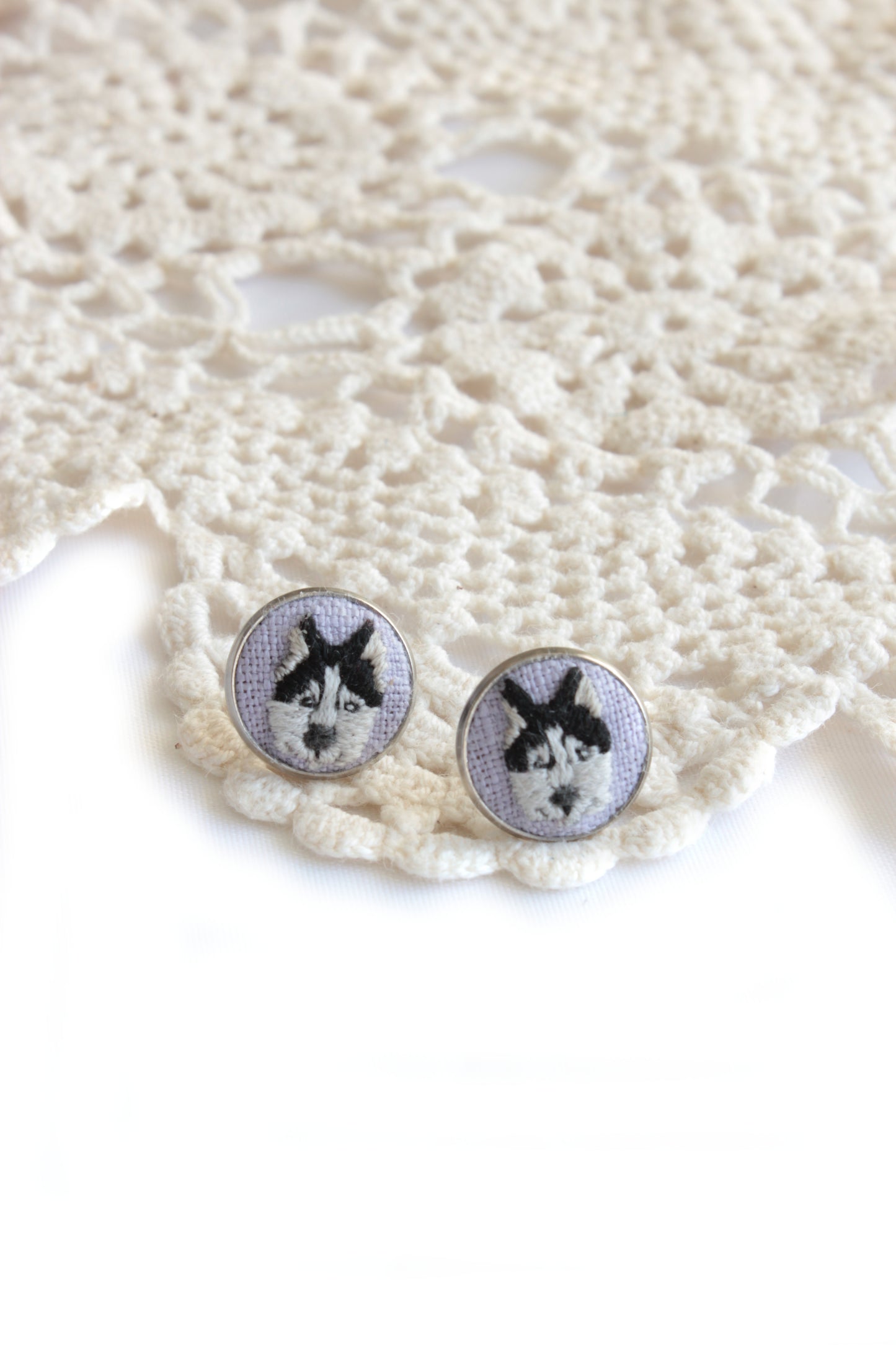 Embroidery Husky Studs Earrings