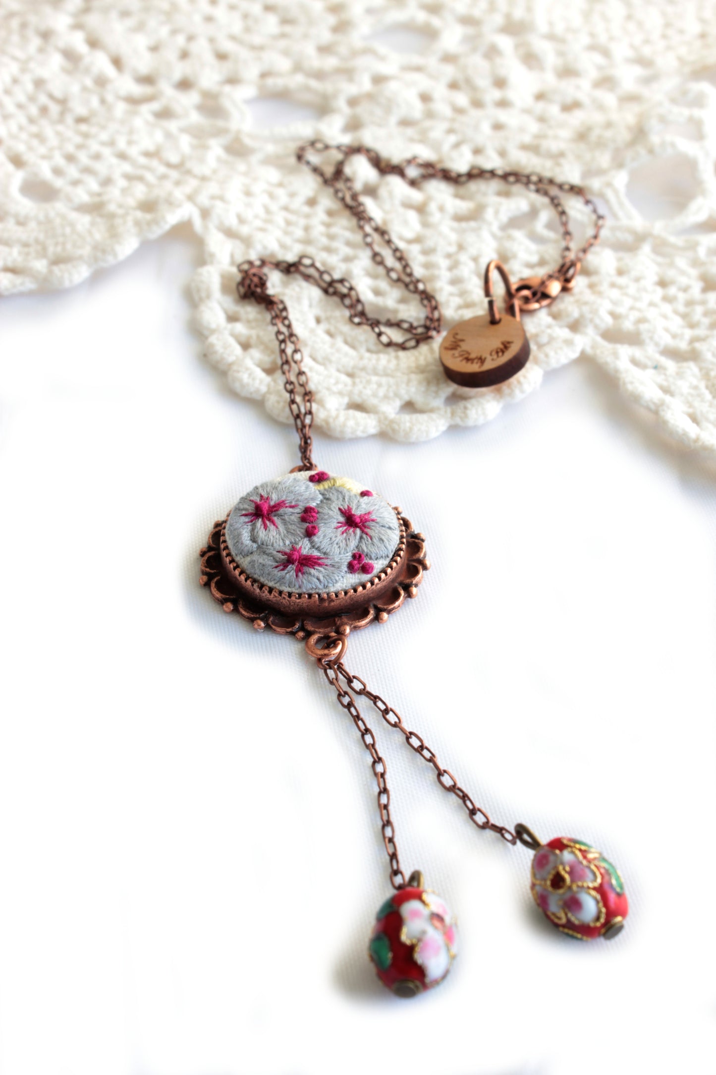 Embroidery Pansies Necklace