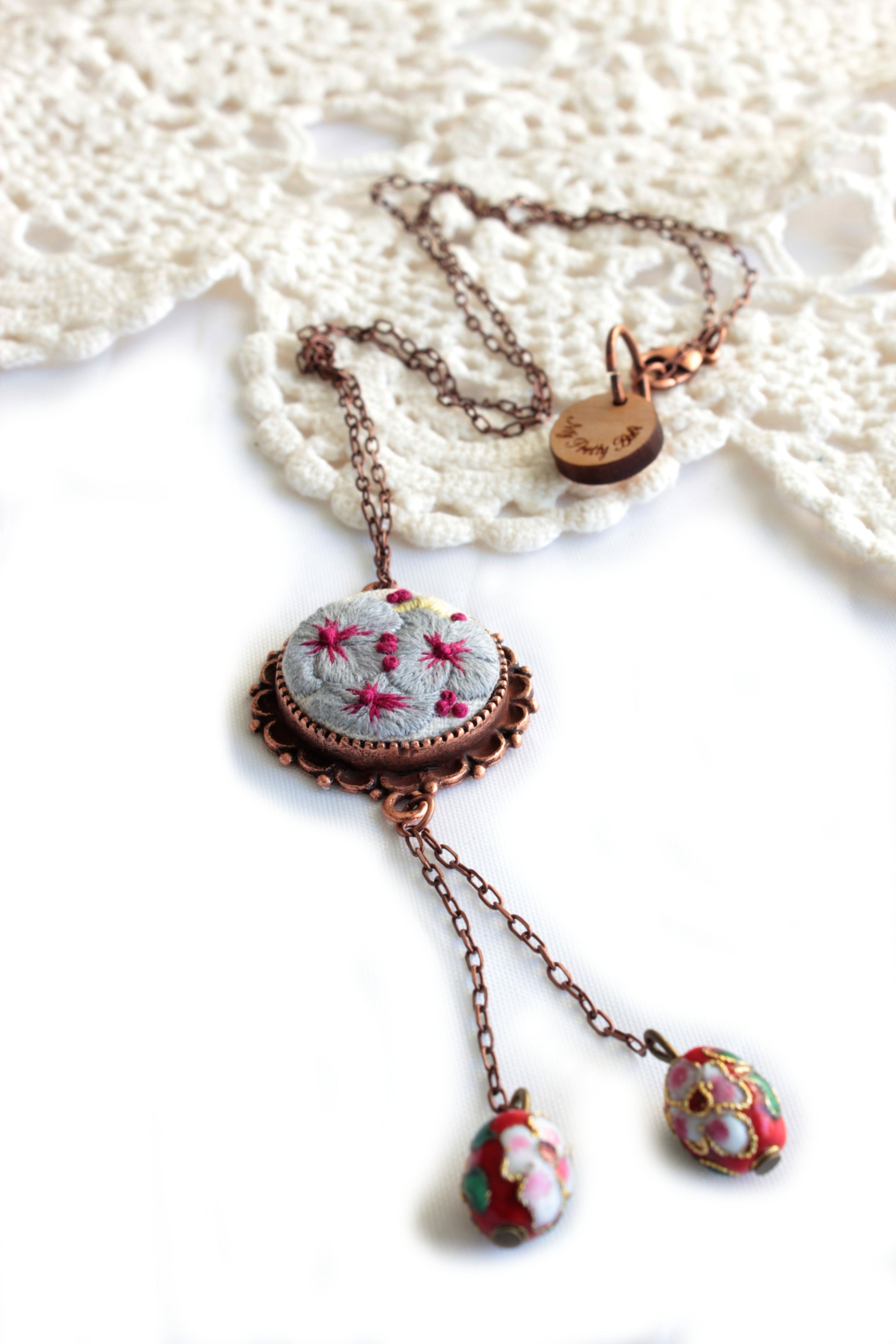 Embroidery Pansies Necklace