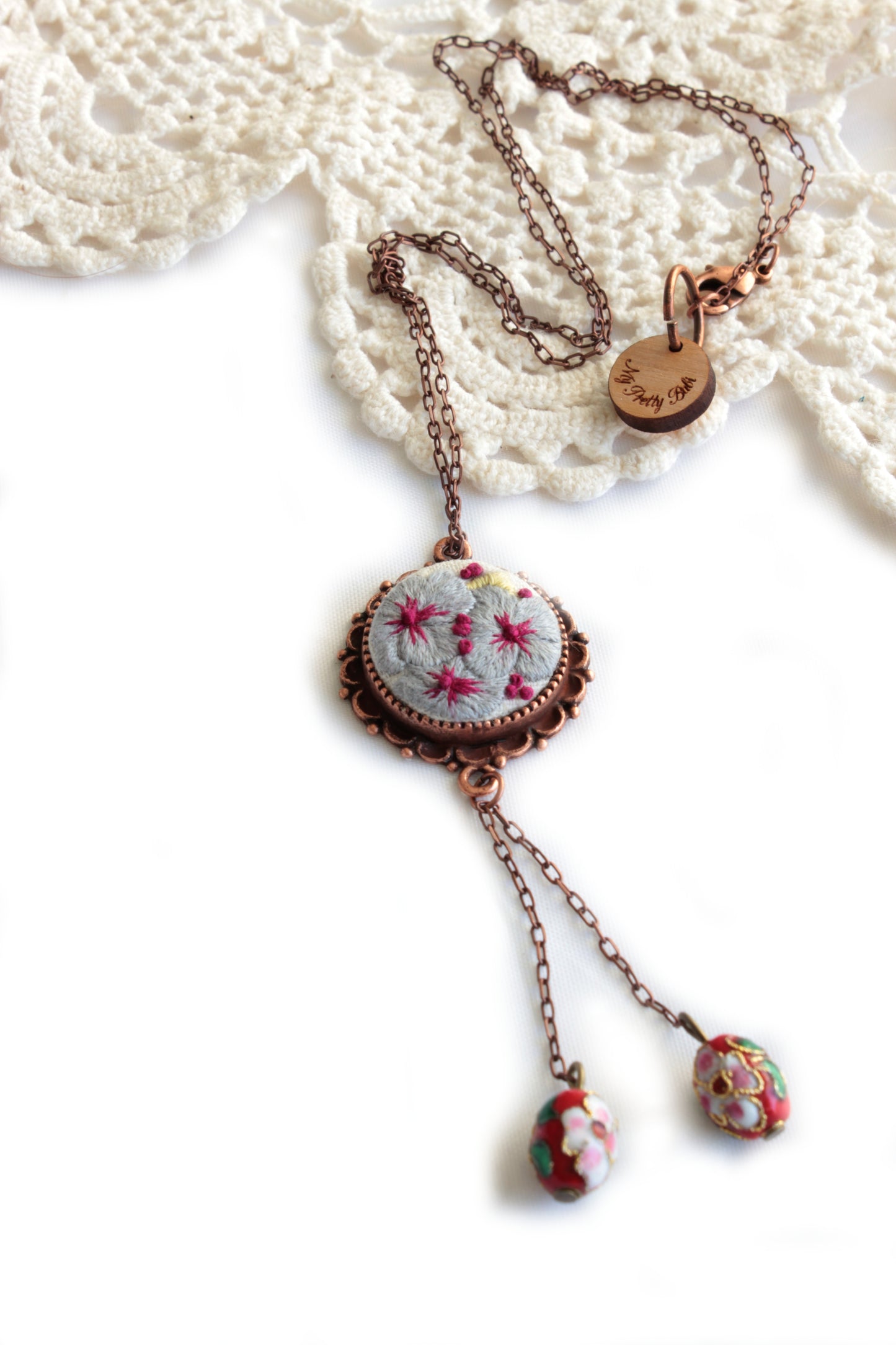 Embroidery Pansies Necklace