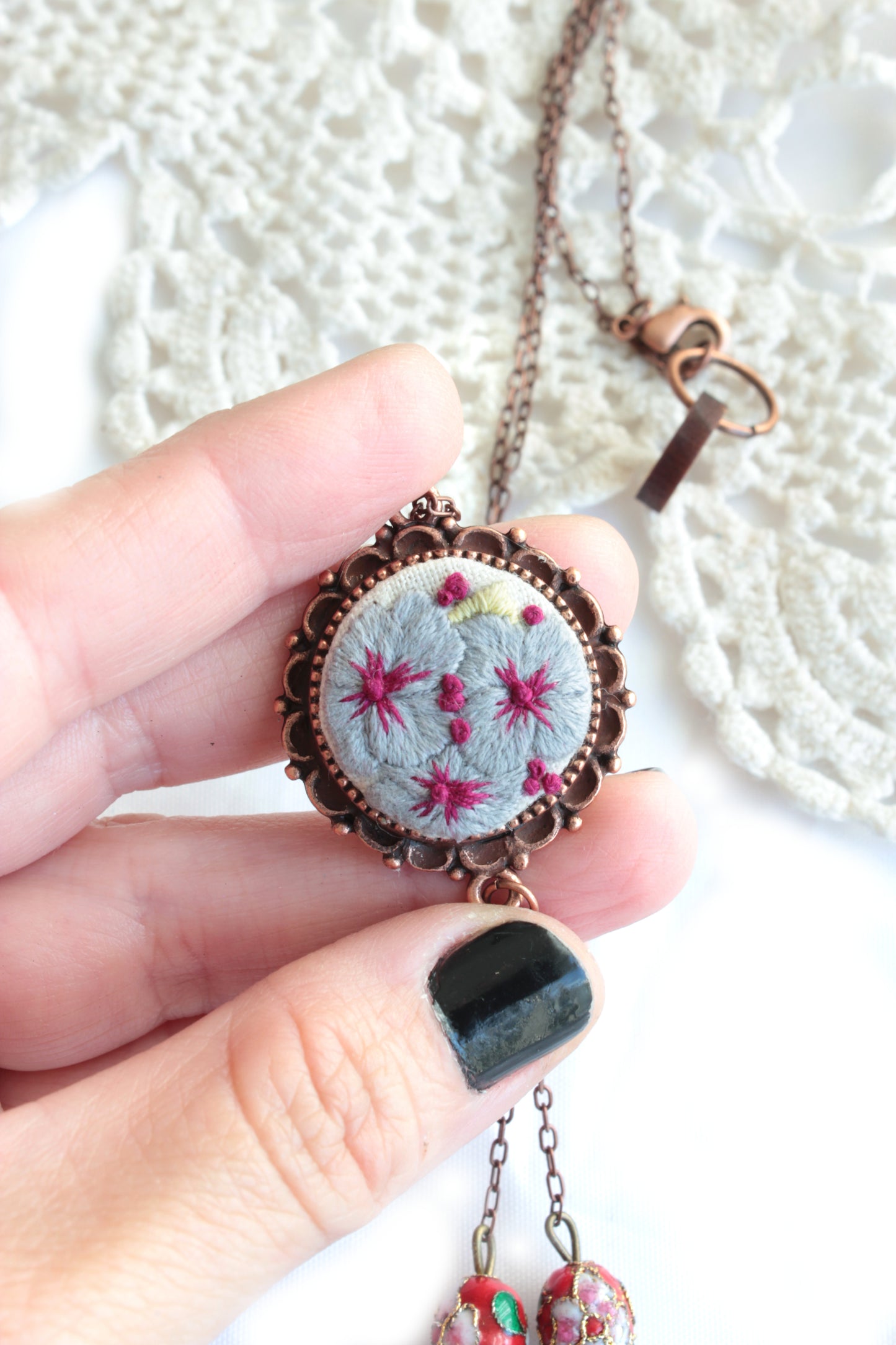Embroidery Pansies Necklace